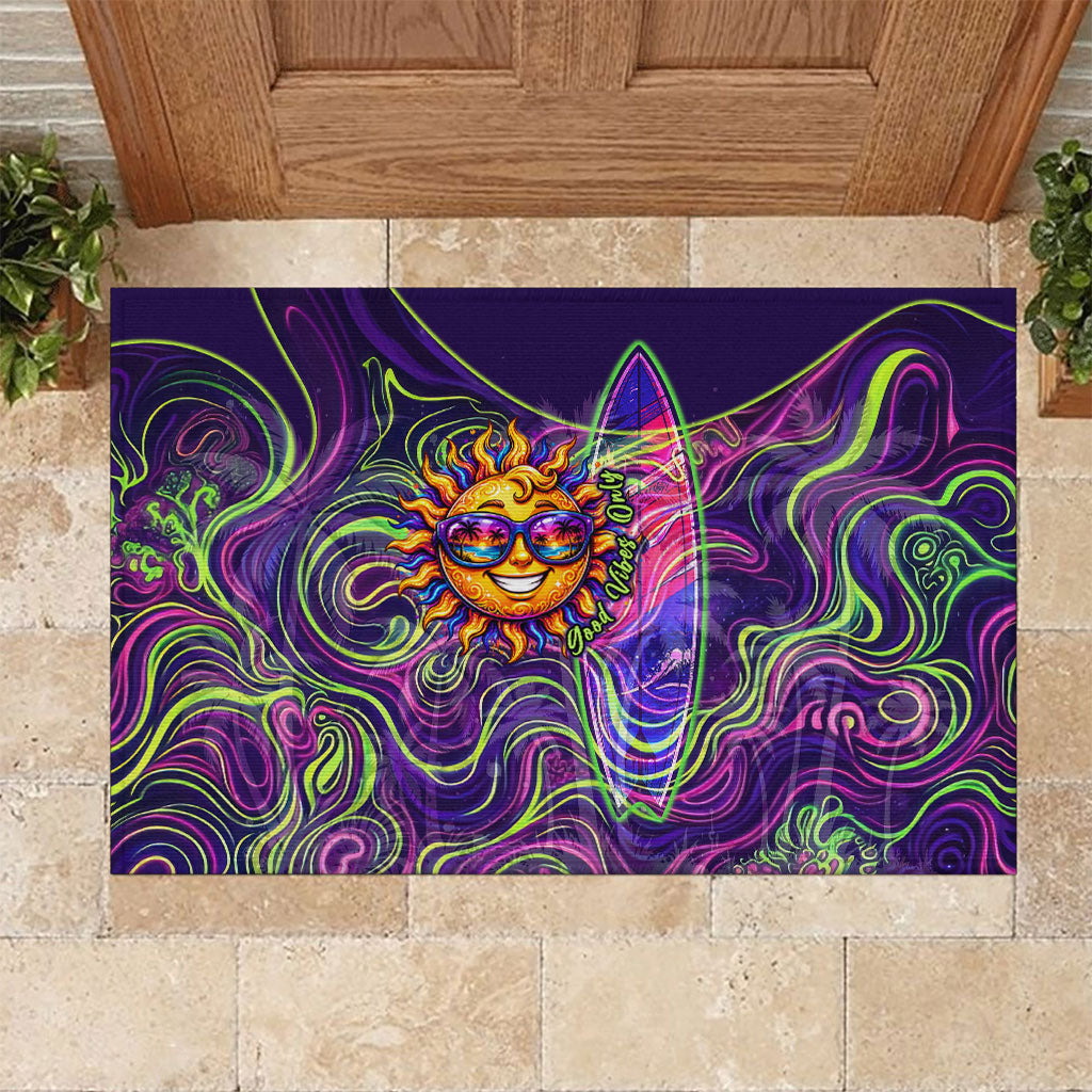 Waimanalo Hawaii Sun Rabbit Rubber Doormat Psychedelic Trippy Neon Swirl Graphic TS04 Purple Green - Polynesian Pride