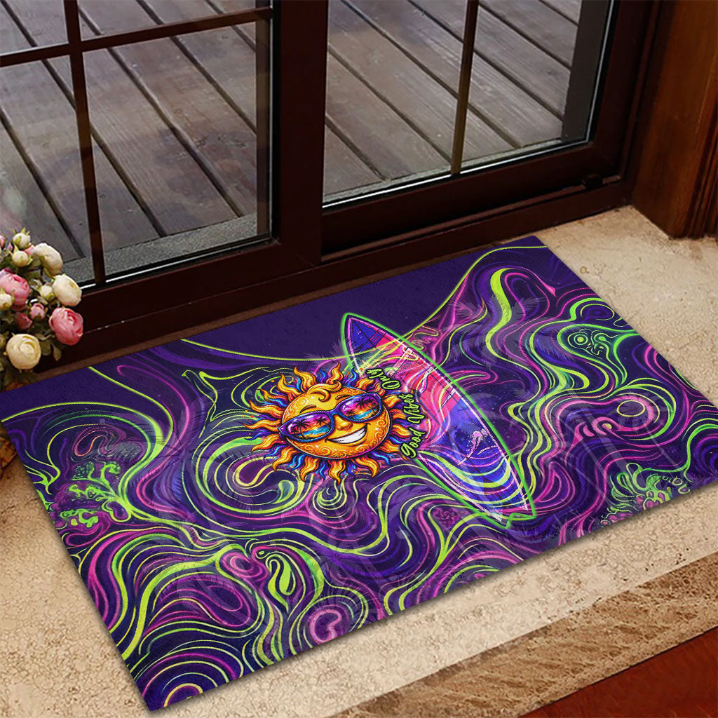Waimanalo Hawaii Sun Rabbit Rubber Doormat Psychedelic Trippy Neon Swirl Graphic TS04 - Polynesian Pride
