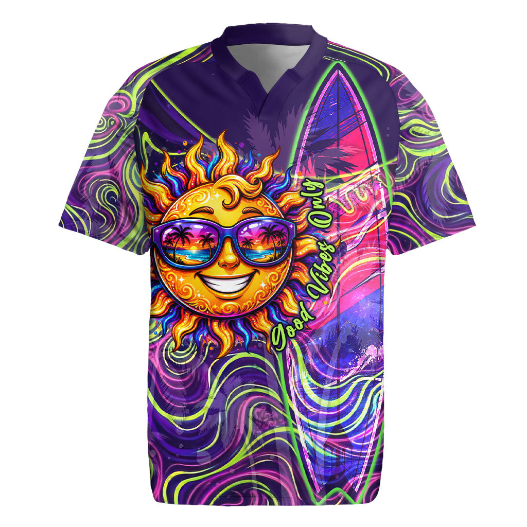 Waimanalo Hawaii Sun Rabbit Rugby Jersey Psychedelic Trippy Neon Swirl Graphic TS04 Purple Green - Polynesian Pride
