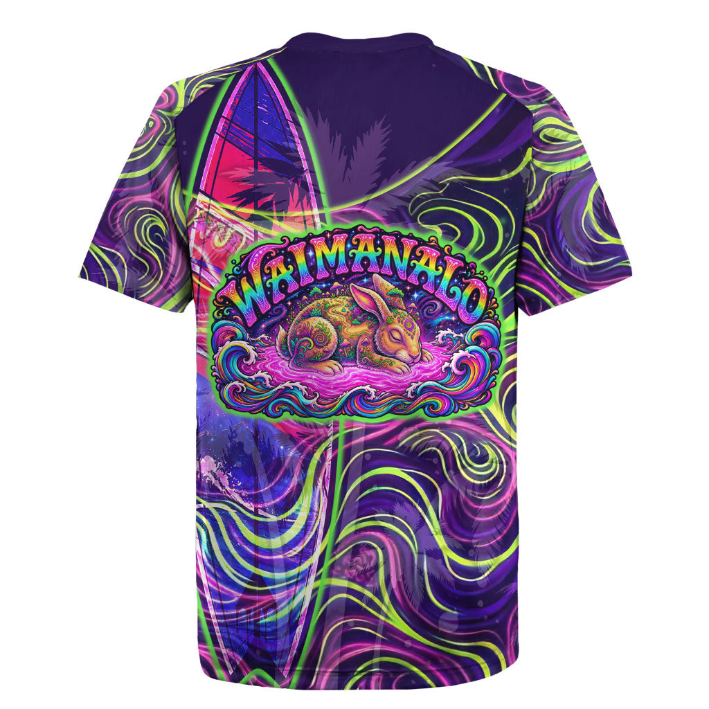 Waimanalo Hawaii Sun Rabbit Rugby Jersey Psychedelic Trippy Neon Swirl Graphic TS04 - Polynesian Pride