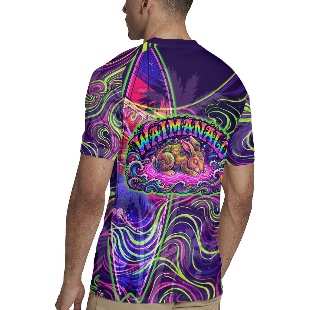 Waimanalo Hawaii Sun Rabbit Rugby Jersey Psychedelic Trippy Neon Swirl Graphic TS04 - Polynesian Pride