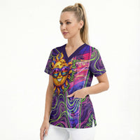 Waimanalo Hawaii Sun Rabbit Scrub Top Psychedelic Trippy Neon Swirl Graphic TS04 - Polynesian Pride