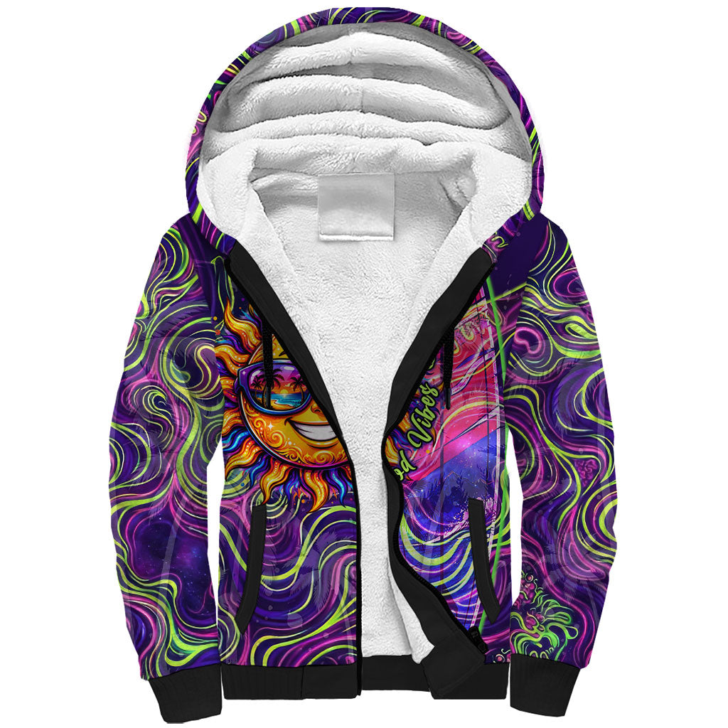 Waimanalo Hawaii Sun Rabbit Sherpa Hoodie Psychedelic Trippy Neon Swirl Graphic TS04 Unisex Purple Green - Polynesian Pride
