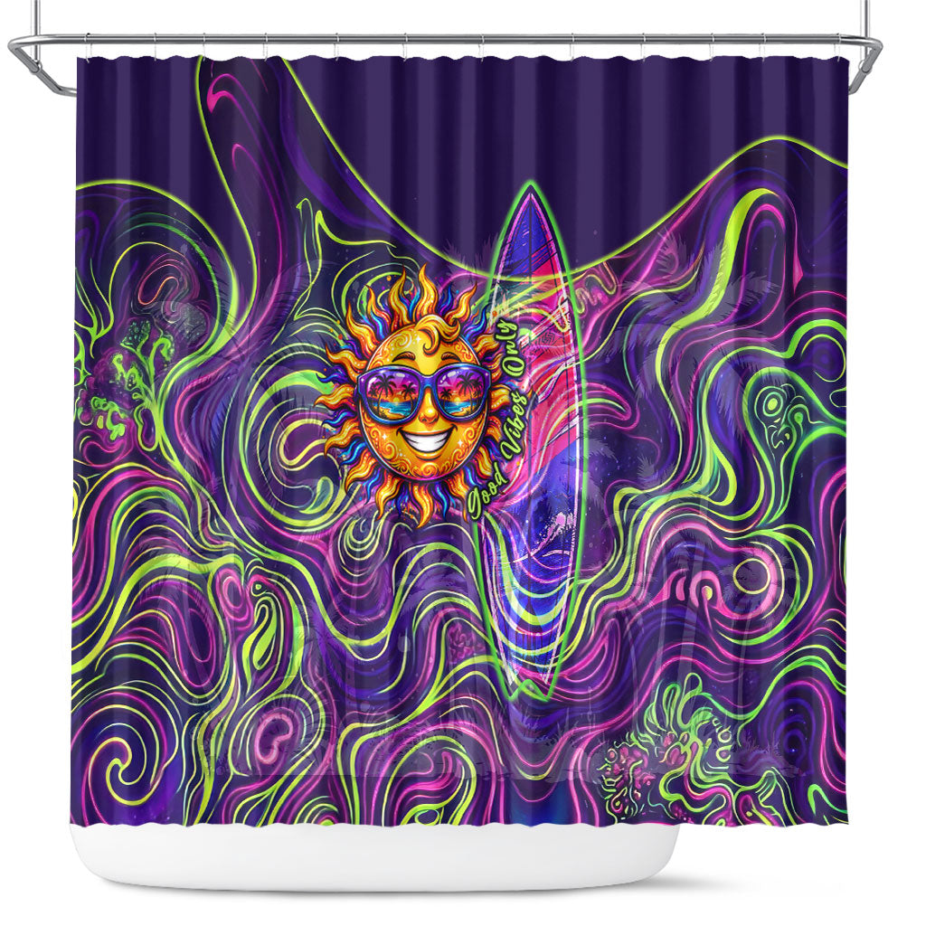 Waimanalo Hawaii Sun Rabbit Shower Curtain Psychedelic Trippy Neon Swirl Graphic TS04 Purple Green - Polynesian Pride
