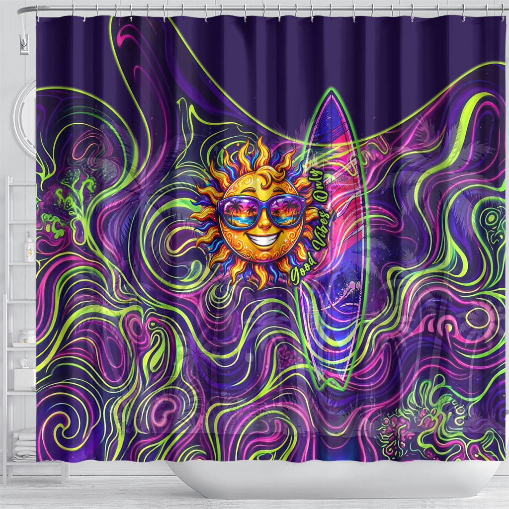 Waimanalo Hawaii Sun Rabbit Shower Curtain Psychedelic Trippy Neon Swirl Graphic TS04 - Polynesian Pride
