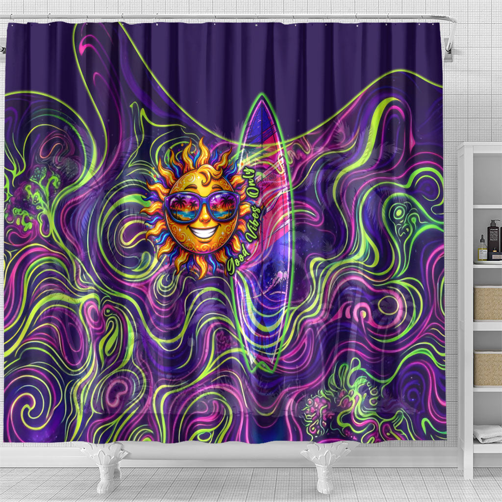 Waimanalo Hawaii Sun Rabbit Shower Curtain Psychedelic Trippy Neon Swirl Graphic TS04 - Polynesian Pride