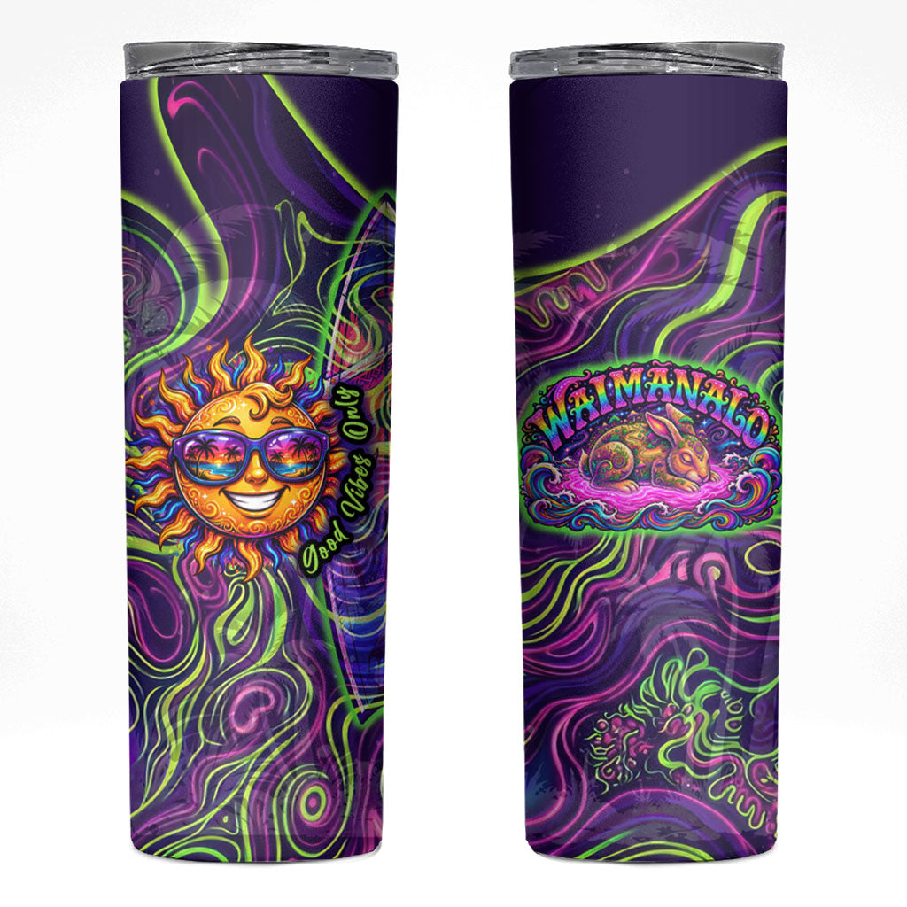 Waimanalo Hawaii Sun Rabbit Skinny Tumbler Psychedelic Trippy Neon Swirl Graphic TS04 Purple Green - Polynesian Pride