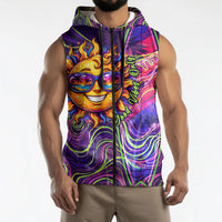 Waimanalo Hawaii Sun Rabbit Sleeveless Zip Hoodie Psychedelic Trippy Neon Swirl Graphic TS04 - Polynesian Pride