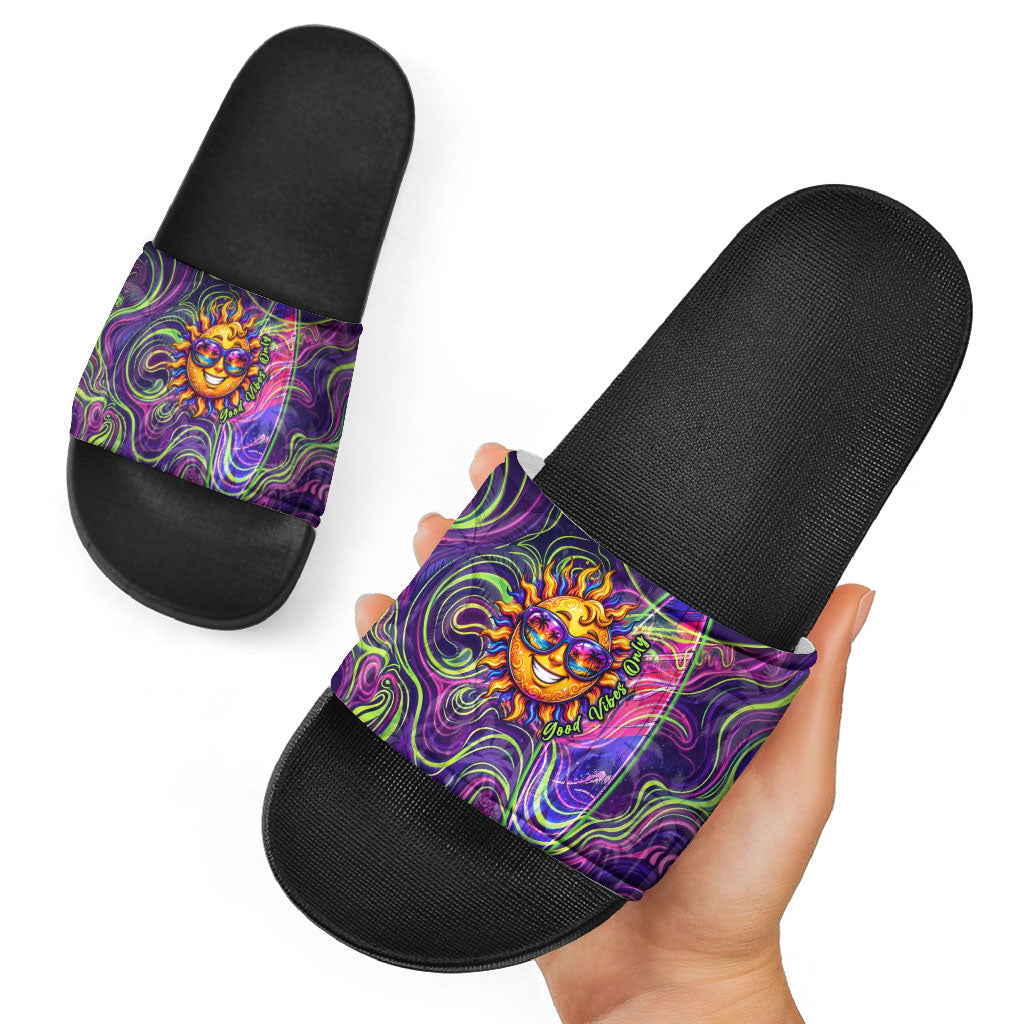 Waimanalo Hawaii Sun Rabbit Slide Sandals Psychedelic Trippy Neon Swirl Graphic TS04 - Polynesian Pride