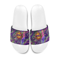 Waimanalo Hawaii Sun Rabbit Slide Sandals Psychedelic Trippy Neon Swirl Graphic TS04 Purple Green - Polynesian Pride