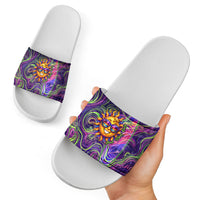 Waimanalo Hawaii Sun Rabbit Slide Sandals Psychedelic Trippy Neon Swirl Graphic TS04 - Polynesian Pride