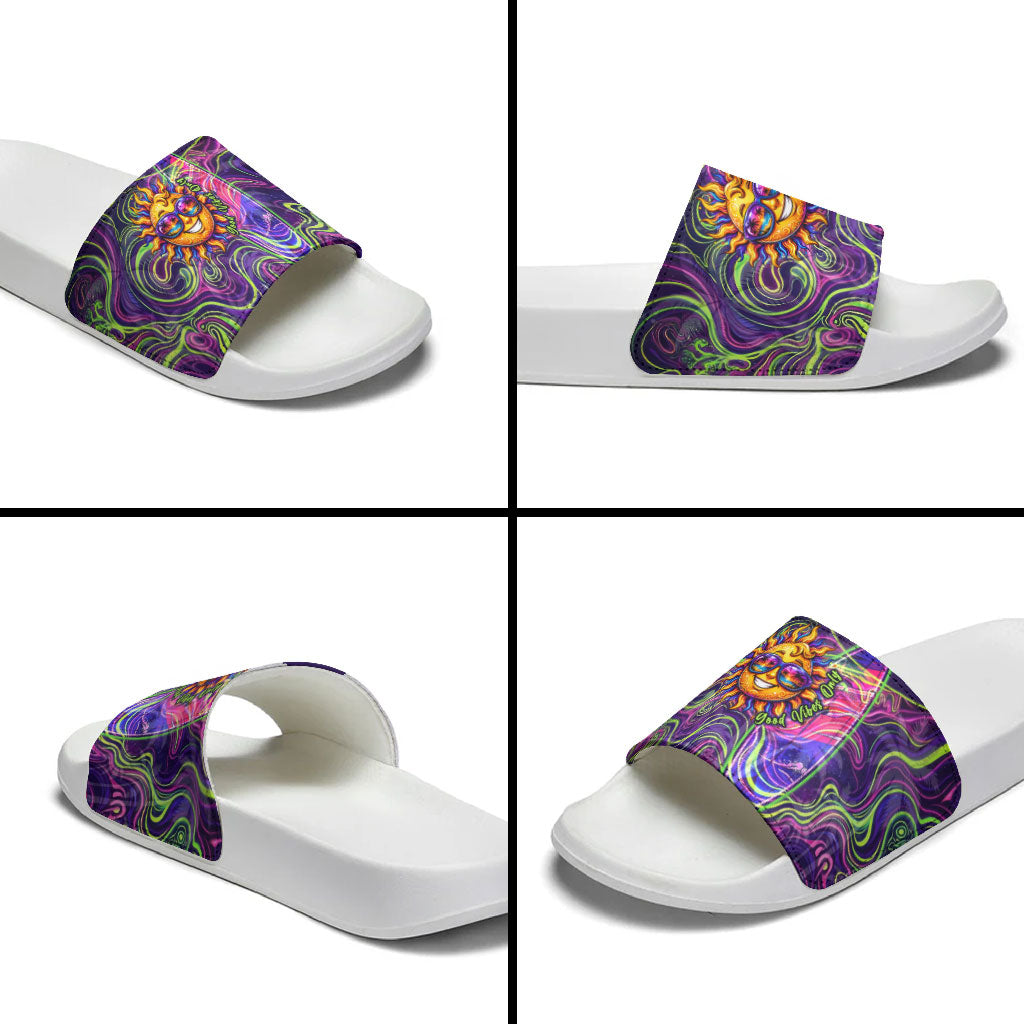Waimanalo Hawaii Sun Rabbit Slide Sandals Psychedelic Trippy Neon Swirl Graphic TS04 - Polynesian Pride