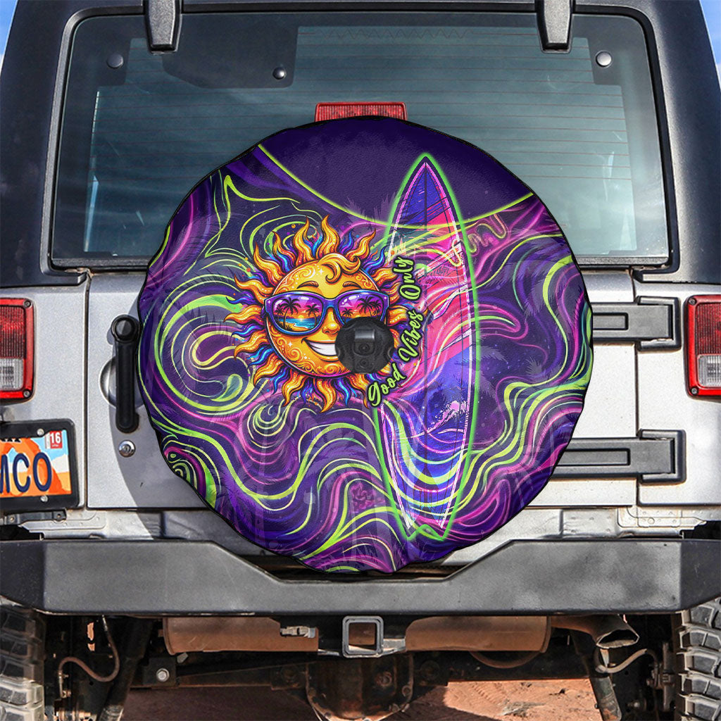 Waimanalo Hawaii Sun Rabbit Spare Tire Cover Psychedelic Trippy Neon Swirl Graphic TS04 Purple Green - Polynesian Pride