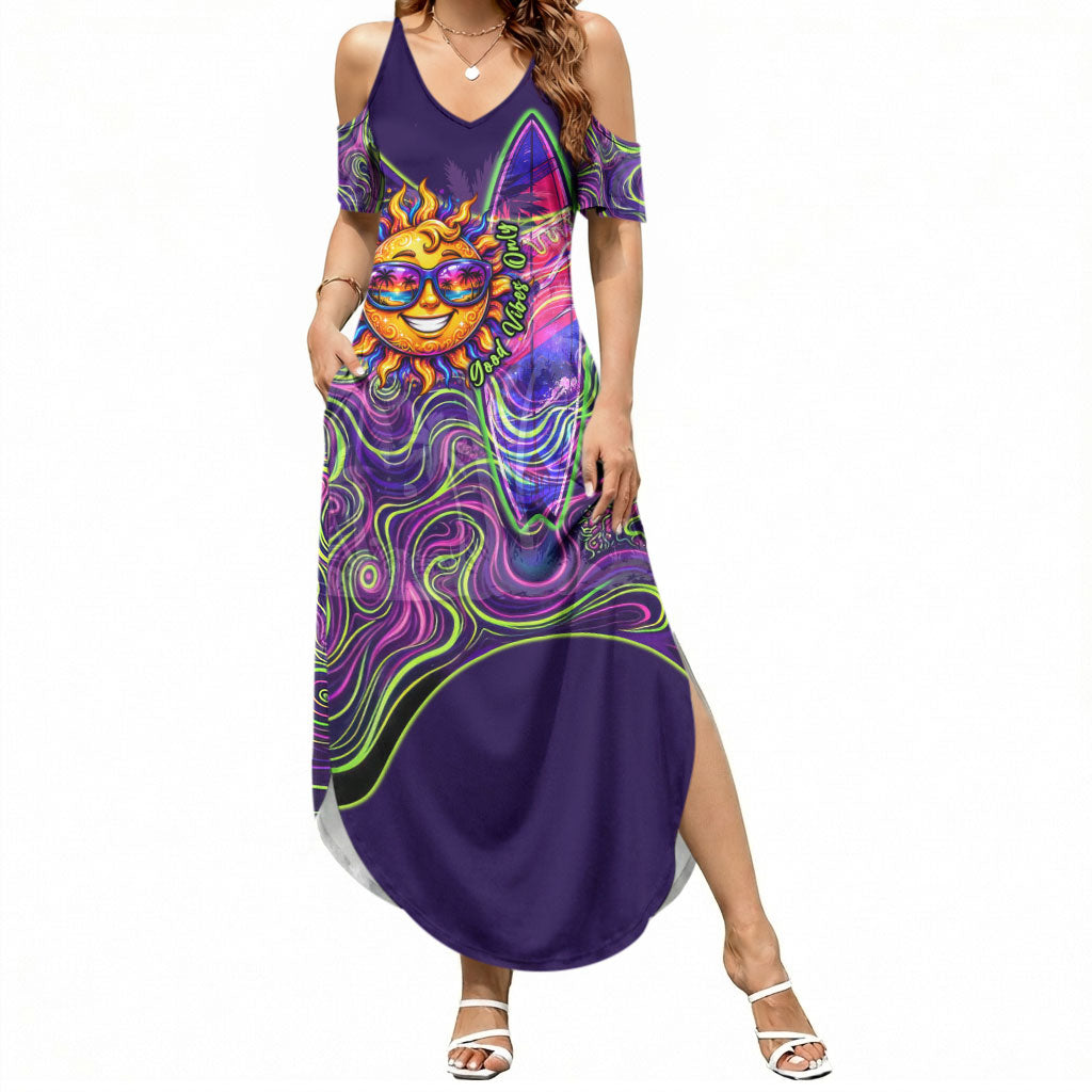 Waimanalo Hawaii Sun Rabbit Summer Maxi Dress Psychedelic Trippy Neon Swirl Graphic TS04 Women Purple Green - Polynesian Pride
