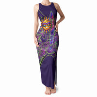 Waimanalo Hawaii Sun Rabbit Tank Maxi Dress Psychedelic Trippy Neon Swirl Graphic TS04 Women Purple Green - Polynesian Pride