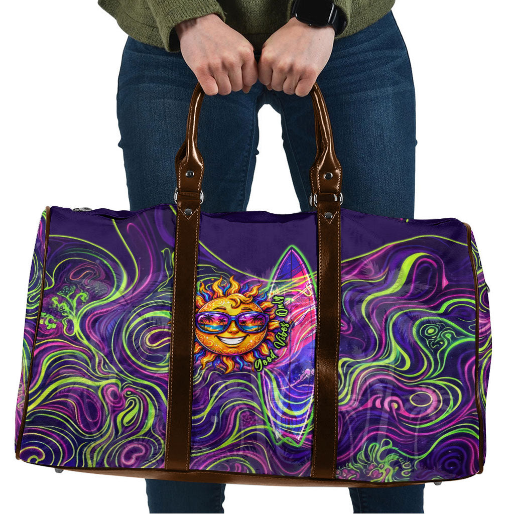 Waimanalo Hawaii Sun Rabbit Travel Bag Psychedelic Trippy Neon Swirl Graphic TS04 Purple Green - Polynesian Pride