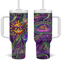 Waimanalo Hawaii Sun Rabbit Tumbler With Handle Psychedelic Trippy Neon Swirl Graphic TS04 One Size: 40 oz Purple Green - Polynesian Pride