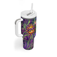 Waimanalo Hawaii Sun Rabbit Tumbler With Handle Psychedelic Trippy Neon Swirl Graphic TS04 - Polynesian Pride