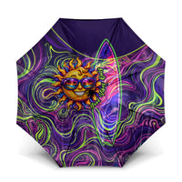 Waimanalo Hawaii Sun Rabbit Umbrella Psychedelic Trippy Neon Swirl Graphic TS04 One Size Folded 11.42 inch Opened Diameter 37.4 inch Purple Green - Polynesian Pride