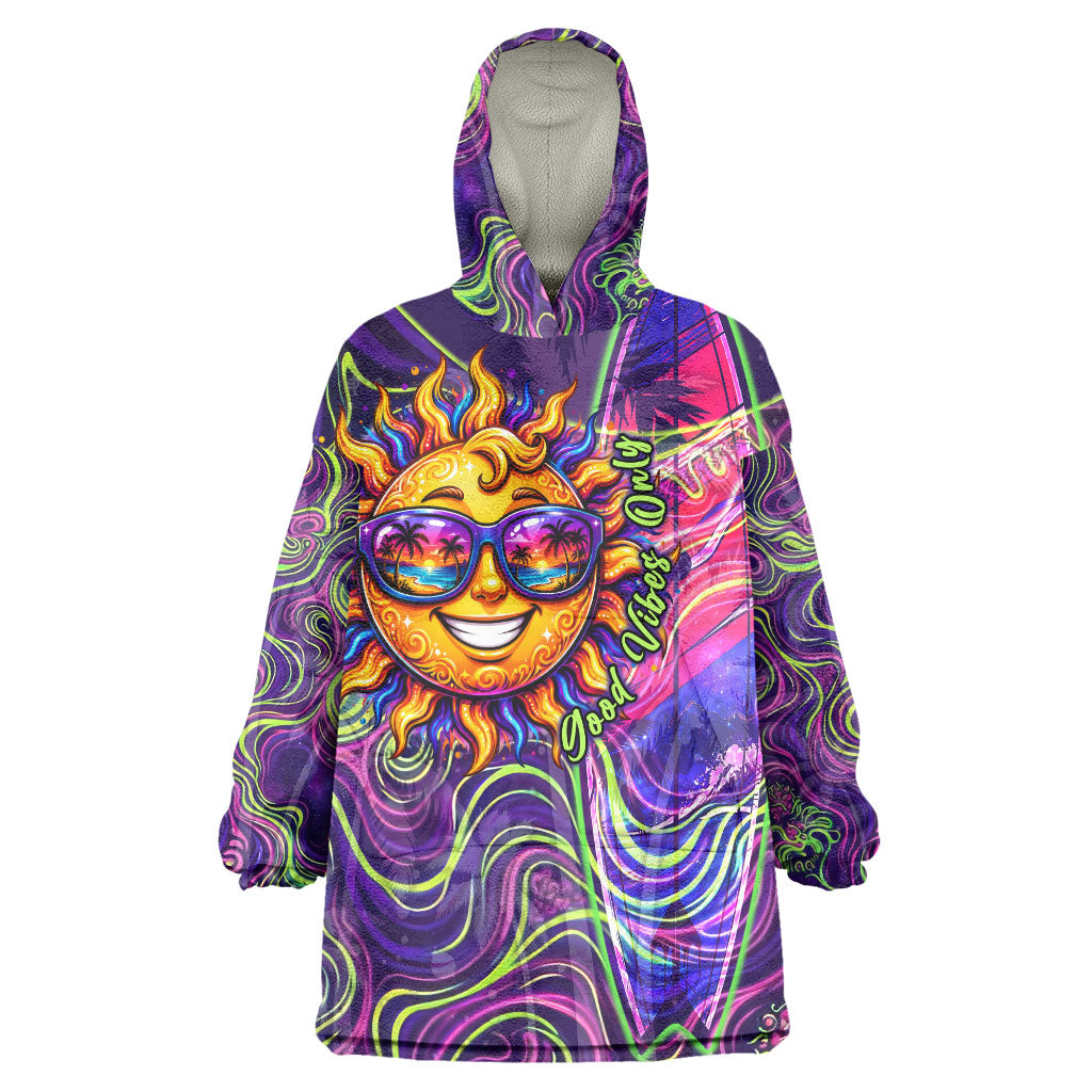 Waimanalo Hawaii Sun Rabbit Wearable Blanket Hoodie Psychedelic Trippy Neon Swirl Graphic TS04 One Size Purple Green - Polynesian Pride