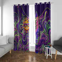 Waimanalo Hawaii Sun Rabbit Window Curtain Psychedelic Trippy Neon Swirl Graphic TS04 With Grommets Purple Green - Polynesian Pride