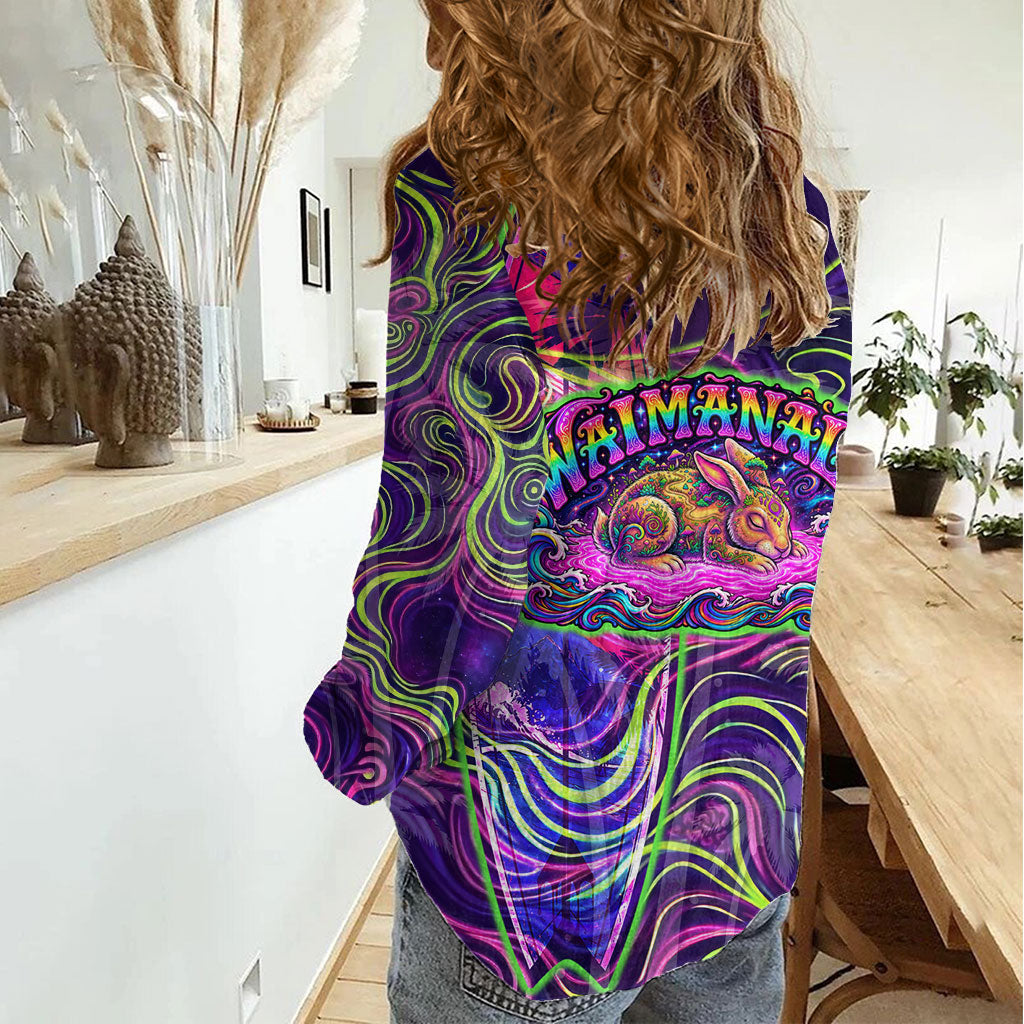 Waimanalo Hawaii Sun Rabbit Women Casual Shirt Psychedelic Trippy Neon Swirl Graphic TS04 - Polynesian Pride