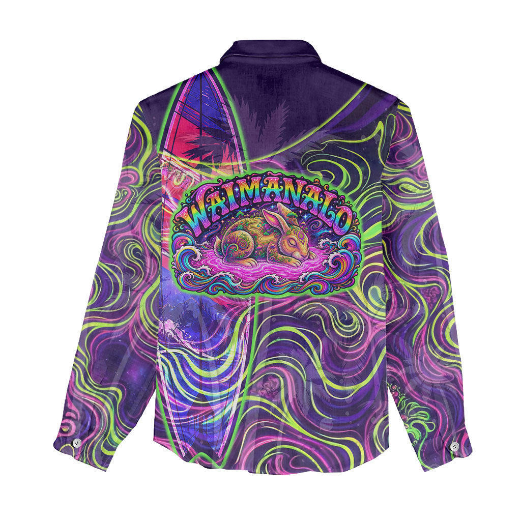 Waimanalo Hawaii Sun Rabbit Women Casual Shirt Psychedelic Trippy Neon Swirl Graphic TS04 - Polynesian Pride