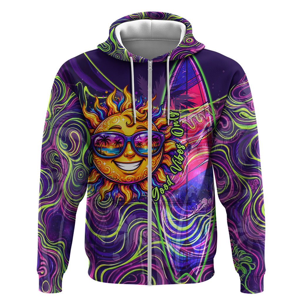 Waimanalo Hawaii Sun Rabbit Zip Hoodie Psychedelic Trippy Neon Swirl Graphic TS04 Zip Hoodie Purple Green - Polynesian Pride