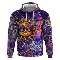 Waimanalo Hawaii Sun Rabbit Zip Hoodie Psychedelic Trippy Neon Swirl Graphic TS04 Pullover Hoodie Purple Green - Polynesian Pride