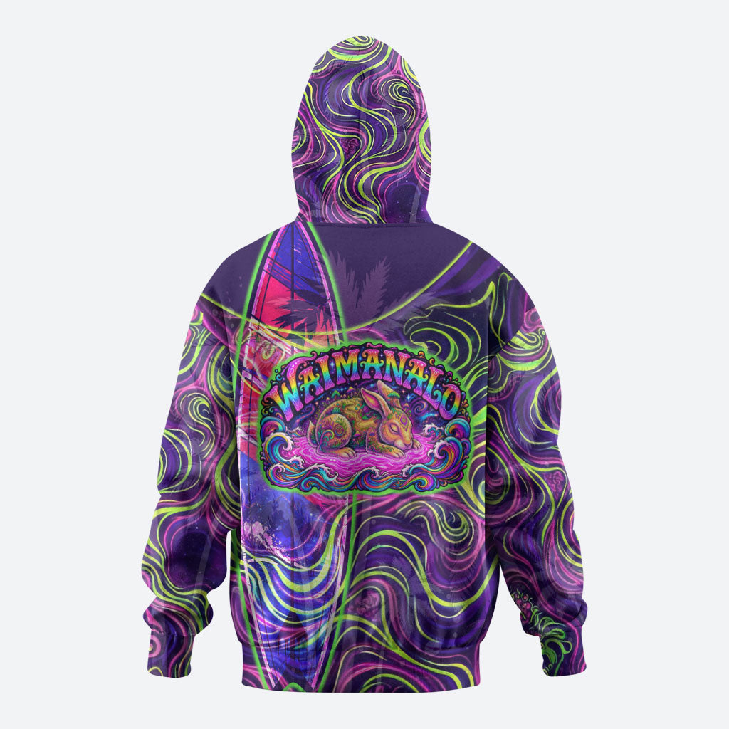 Waimanalo Hawaii Sun Rabbit Zip Hoodie Psychedelic Trippy Neon Swirl Graphic TS04 - Polynesian Pride