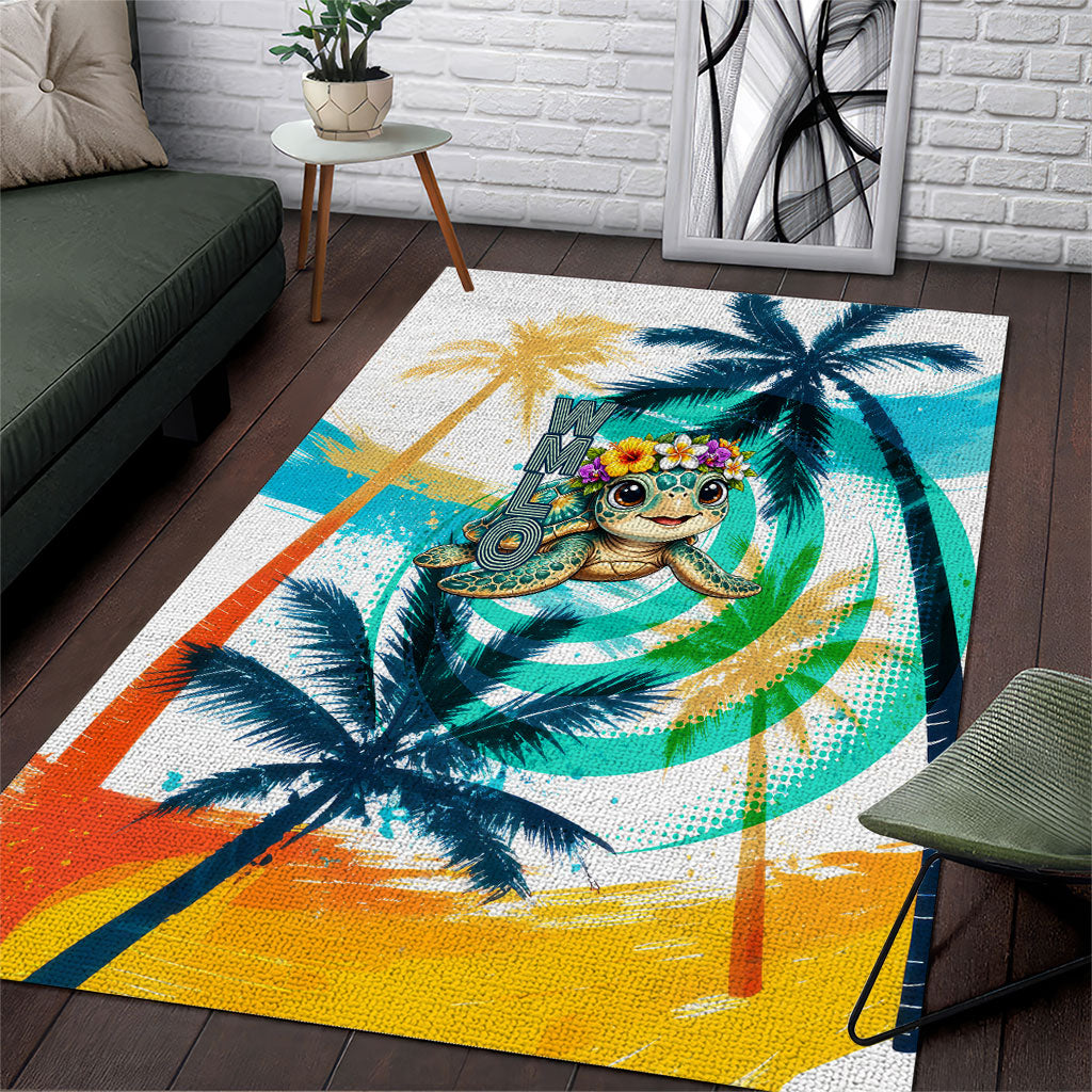 Hawaii Waimanalo Sea Turtle Area Rug Cute Tropical Beach Aloha Spirit Cartoon TS04 Green Blue - Polynesian Pride