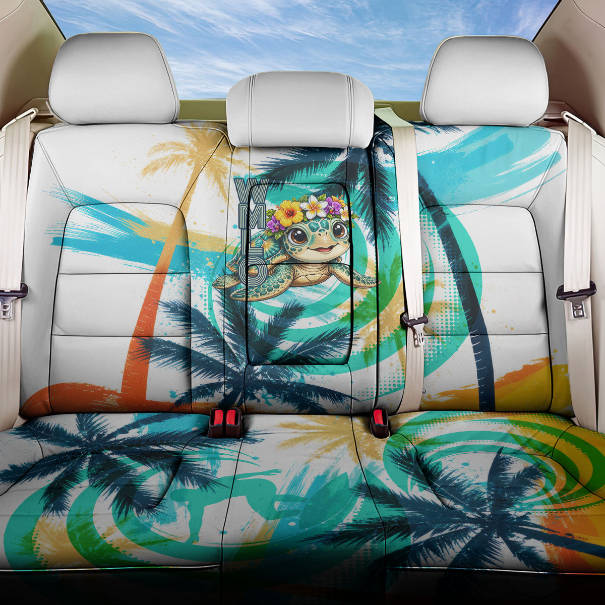 Hawaii Waimanalo Sea Turtle Back Car Seat Cover Cute Tropical Beach Aloha Spirit Cartoon TS04 One Size Green Blue - Polynesian Pride