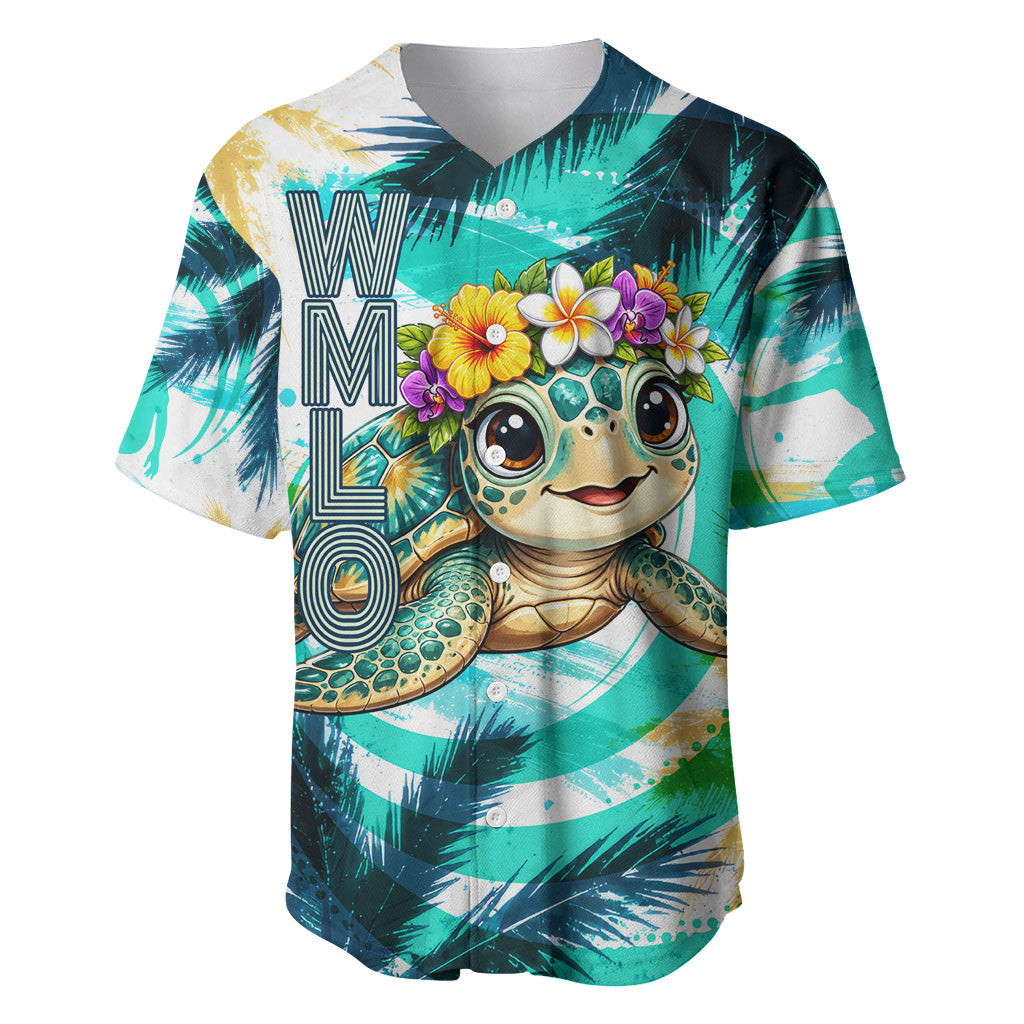 Hawaii Waimanalo Sea Turtle Baseball Jersey Cute Tropical Beach Aloha Spirit Cartoon TS04 Green Blue - Polynesian Pride