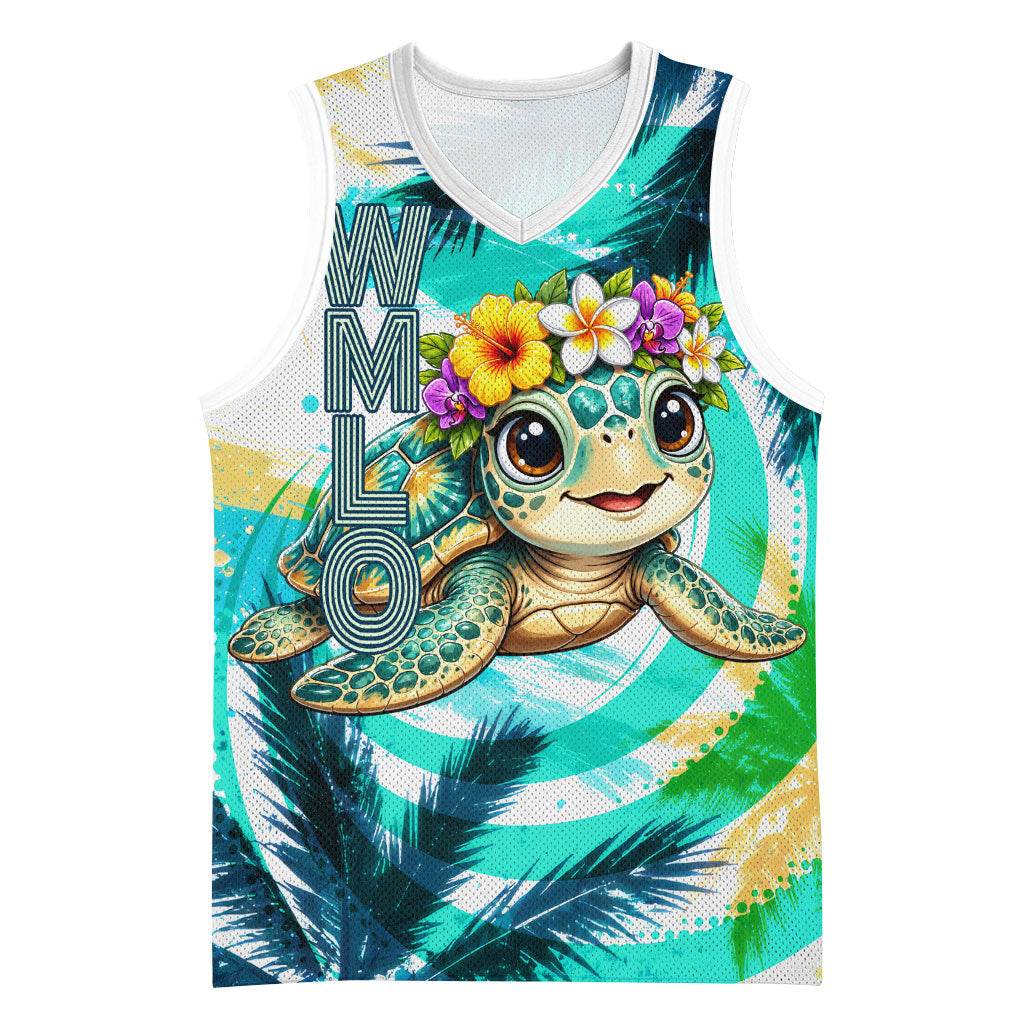 Hawaii Waimanalo Sea Turtle Basketball Jersey Cute Tropical Beach Aloha Spirit Cartoon TS04 Unisex Green Blue - Polynesian Pride