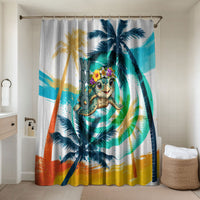 Hawaii Waimanalo Sea Turtle Bathroom Set Cute Tropical Beach Aloha Spirit Cartoon TS04 Shower Curtain Only Green Blue - Polynesian Pride