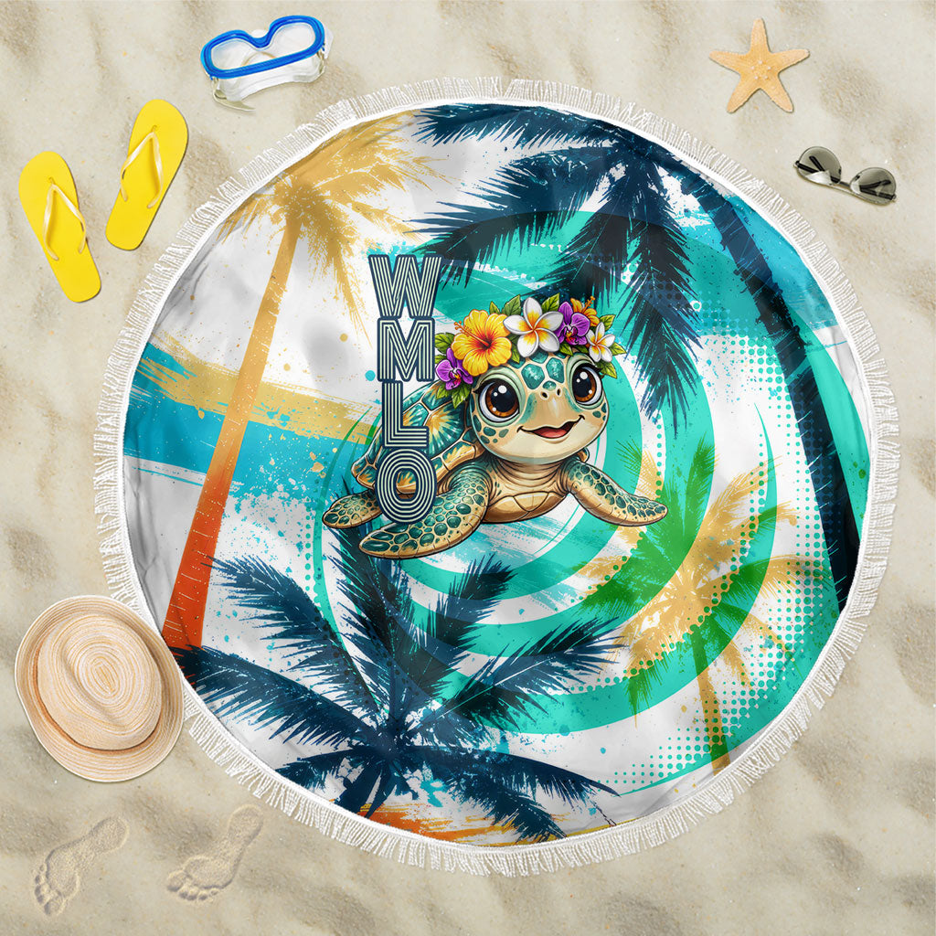 Hawaii Waimanalo Sea Turtle Beach Blanket Cute Tropical Beach Aloha Spirit Cartoon TS04 One Size 150cm Green Blue - Polynesian Pride