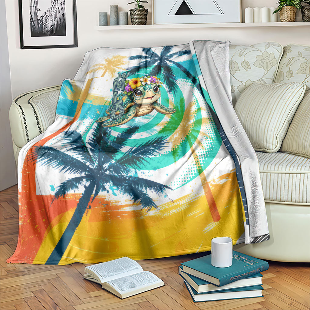 Hawaii Waimanalo Sea Turtle Blanket Cute Tropical Beach Aloha Spirit Cartoon TS04 Green Blue - Polynesian Pride