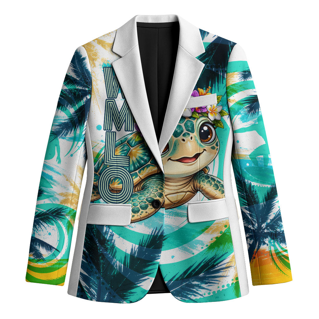 Hawaii Waimanalo Sea Turtle Blazer Cute Tropical Beach Aloha Spirit Cartoon TS04 Unisex Green Blue - Polynesian Pride