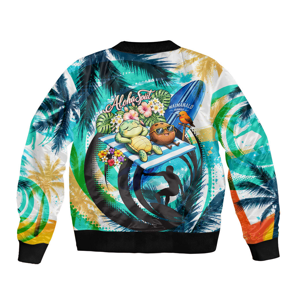 Hawaii Waimanalo Sea Turtle Bomber Jacket Cute Tropical Beach Aloha Spirit Cartoon TS04 - Polynesian Pride