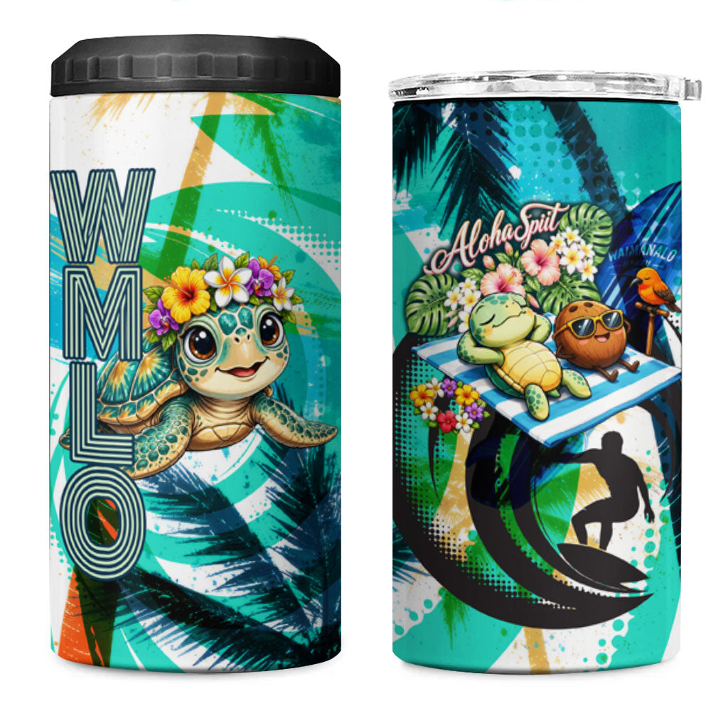 Hawaii Waimanalo Sea Turtle 4 in 1 Can Cooler Tumbler Cute Tropical Beach Aloha Spirit Cartoon TS04 One Size: 16 oz Green Blue - Polynesian Pride