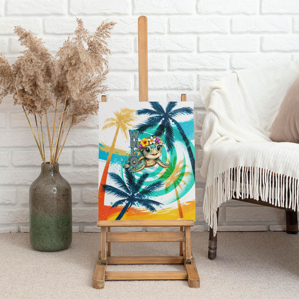 Hawaii Waimanalo Sea Turtle Canvas Wall Art Cute Tropical Beach Aloha Spirit Cartoon TS04 - Polynesian Pride
