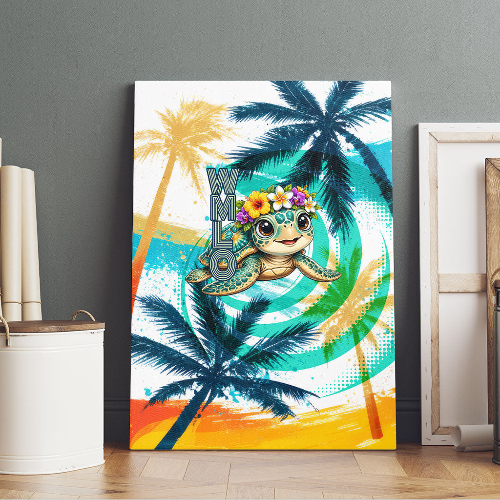 Hawaii Waimanalo Sea Turtle Canvas Wall Art Cute Tropical Beach Aloha Spirit Cartoon TS04 - Polynesian Pride