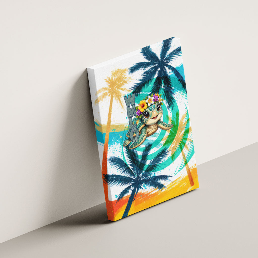 Hawaii Waimanalo Sea Turtle Canvas Wall Art Cute Tropical Beach Aloha Spirit Cartoon TS04 - Polynesian Pride