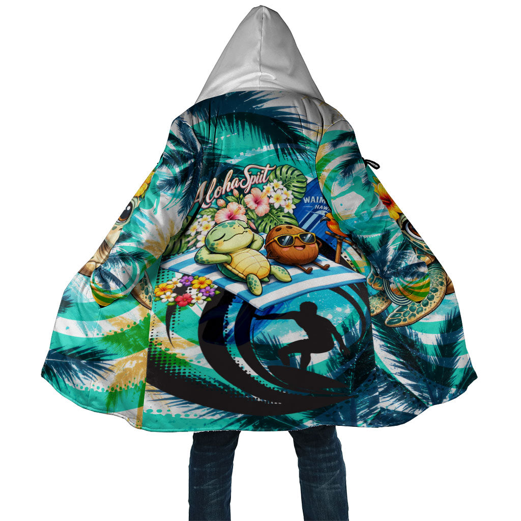 Hawaii Waimanalo Sea Turtle Cloak Cute Tropical Beach Aloha Spirit Cartoon TS04 Unisex Green Blue - Polynesian Pride