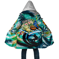 Hawaii Waimanalo Sea Turtle Cloak Cute Tropical Beach Aloha Spirit Cartoon TS04 Unisex Green Blue - Polynesian Pride