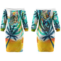 Hawaii Waimanalo Sea Turtle Couples Matching Off The Shoulder Long Sleeve Dress and Long Sleeve Button Shirt Cute Tropical Beach Aloha Spirit Cartoon TS04 - Polynesian Pride