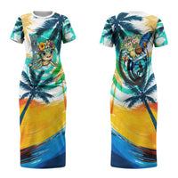 Hawaii Waimanalo Sea Turtle Couples Matching Short Sleeve Bodycon Dress and Long Sleeve Button Shirt Cute Tropical Beach Aloha Spirit Cartoon TS04 - Polynesian Pride