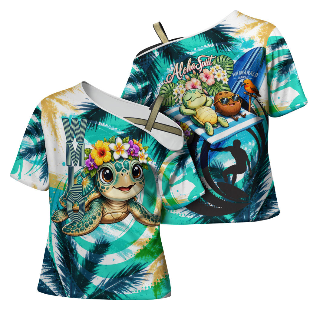 Hawaii Waimanalo Sea Turtle Cross Shoulder Shirt Cute Tropical Beach Aloha Spirit Cartoon TS04 - Polynesian Pride