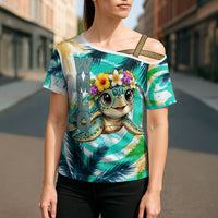 Hawaii Waimanalo Sea Turtle Cross Shoulder Shirt Cute Tropical Beach Aloha Spirit Cartoon TS04 - Polynesian Pride