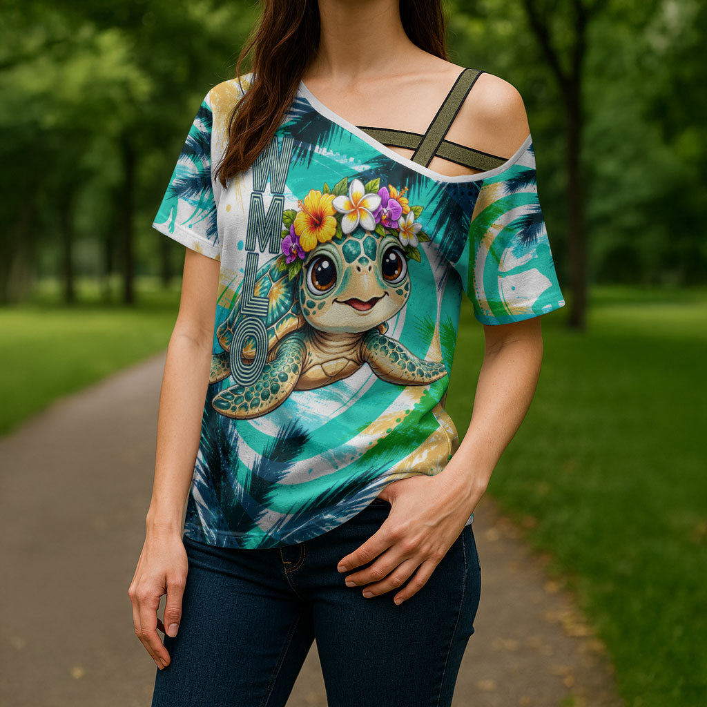 Hawaii Waimanalo Sea Turtle Cross Shoulder Shirt Cute Tropical Beach Aloha Spirit Cartoon TS04 - Polynesian Pride